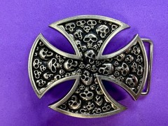 Maltese Iron Cross Studded Skull Design Gothic Punk Vibe Cutout Belt Buckle