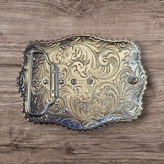Cowboy Belt Buckle For Man – Bull Rider 4.25&Prime;x3.25&Prime; Silver Tone/Gold/Black
