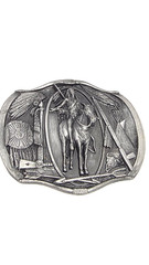 Vintage 1984 Bergamot Brass Works Native American Horse Rider Belt Buckle