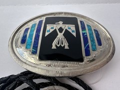 Johnson & Held Ltd. Thunderbird Inlay Western Belt Buckle & Bolo Tie Set, Silver