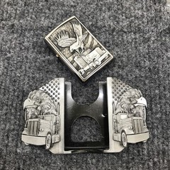 Antique Brushed Eagle Truck Belt Buckle Lighter Holder, Stock in US