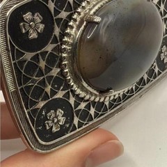 Vintage Gemstone Cabochon Western Belt Buckle Engraved Cowboy Cowgirl Floral