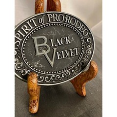 VTG Black Velvet Whisky Oval Belt Buckle Spirit of Pro-Rodeo 4 in X 2.75 in GUC