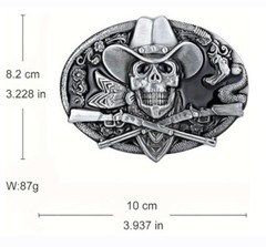 Cowboy skull outlaw western Oval Silver Black Belt Buckle
