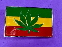 Rastafarian Flag Marijuana Cannabis Pot Leaf Weed Enameled Belt Buckle