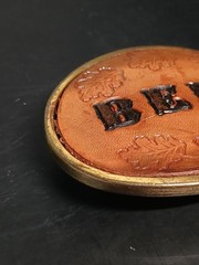 Vintage BERT Leather Inlay Brass Tone Belt Buckle Made USA