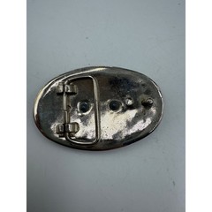 Vintage Western Bull Riding Belt Buckle Silver Gold Tone Rodeo Cowboy Oval 3.5&Prime;