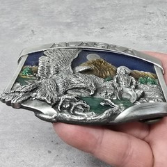 Vintage 1984 Alaska Eagle Gold Miner 3D Color Siskiyou Pewter Belt Buckle Enamel