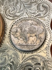 COMSTOCK Vintage German Silver Belt Buckle Morgan Dollar Indian Buffalo Nickel