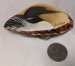 Belt Buckle Antler Elk Hand Painted Bird Signed By Artist Alice B Semich Nice
