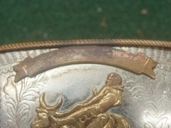 Vintage Nickel Silver Western Bull Riding Belt Buckle Silver Gold Floral 4&Prime;x3&Prime;