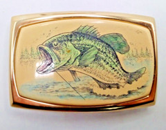 Solid Brass Scrimshaw style Bass belt buckle