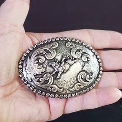 Nocona Bull Rider Belt Buckle Silver Tone Floral Engraved Western Cowboy Rodeo