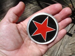 BIG RED Texas Lone STAR pewter BELT BUCKLE law enforcement badge sheriff emblem