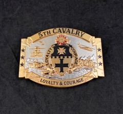🌟US Army 5th Cavalry Regiment « Black Knights » Insignia, Gold Silver Belt Buckle