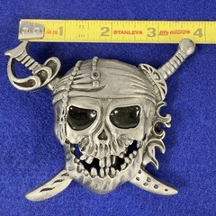 Metal Belt Buckle Pirates of Caribbean Skull & Sword 3.5”