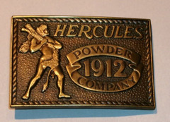 Vintage 1980 HERCULES Powder Company 1912 Brass Belt Buckle 3.25&Prime; by 2.25&Prime;