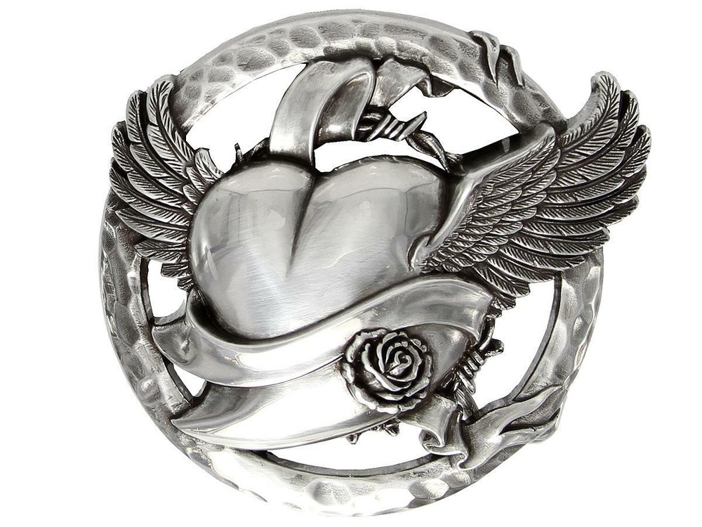 Antique Engraved Flying Heart Belt Buckle Fits 1-1/2&Prime; Wide Belt