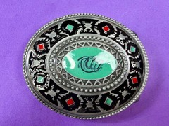 Southwestern Tribal Pattern Blue Red Enamel Colored Belt Buckle in New Condition