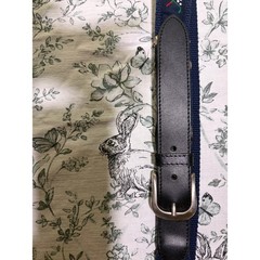 Mens belt with canvas golf clubs, navy with black leather and silver buckle NEW