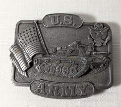 Vintage Bergamot 1982 U.S. Army Tank & USA Flag Brass Belt Buckle United States