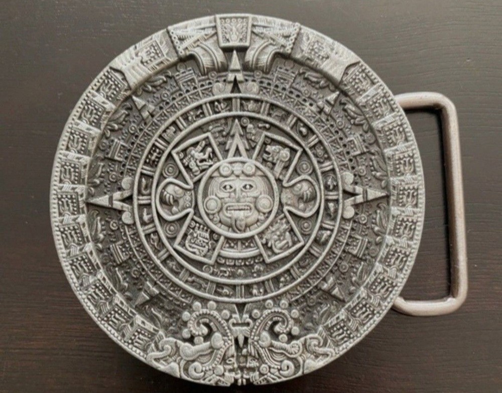 New silver Aztec Mayan calendar round mens women&rsquo;s belt buckle 3&Prime; gold available
