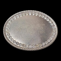 Vintage Belt Buckle Rhinestone Crystal Silver Western Scroll Cowgirl 80s