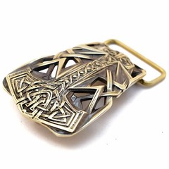 Belt buckle Thor&rsquo;s Hammer, Scandinavian Old Norse Mjolnir solid brass buckle