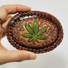 Cannabis Weed Marijuana Plant Leaf Belt Buckle Leather Whipstitch Texture Hippie