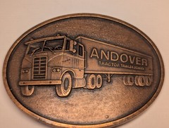 VINTAGE ANDOVER TRACTOR TRAILER SCHOOL BELT BUCKLE