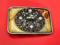 Chunky Raised Flower Swirl Theme Oval Cluster In Rectangular Belt Buckle