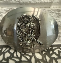 Men&rsquo;s Oval Silver Metal Belt Buckle Angel Military Western Style Fits 1.5in