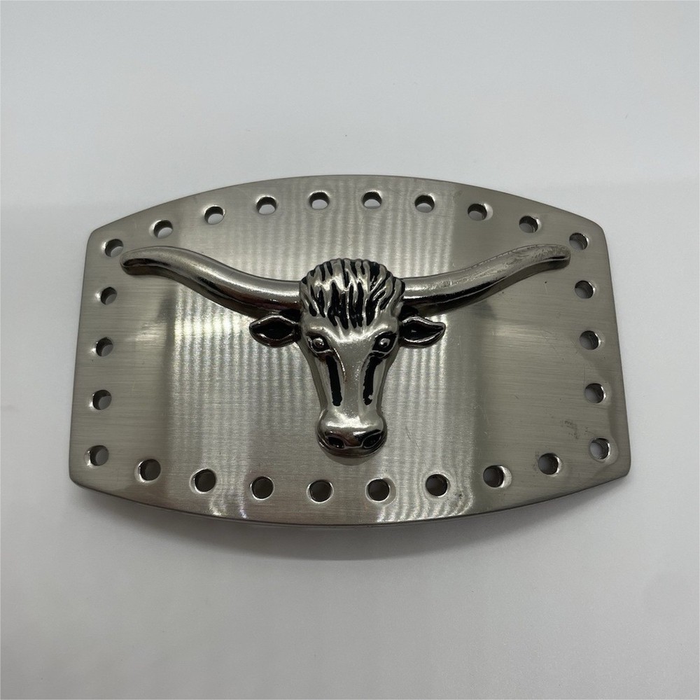Men&rsquo;s Silver Metal Western Cowboy Longhorn Belt Buckle 2.75 x 4.25 in