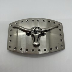 Men&rsquo;s Silver Metal Western Cowboy Longhorn Belt Buckle 2.75 x 4.25 in