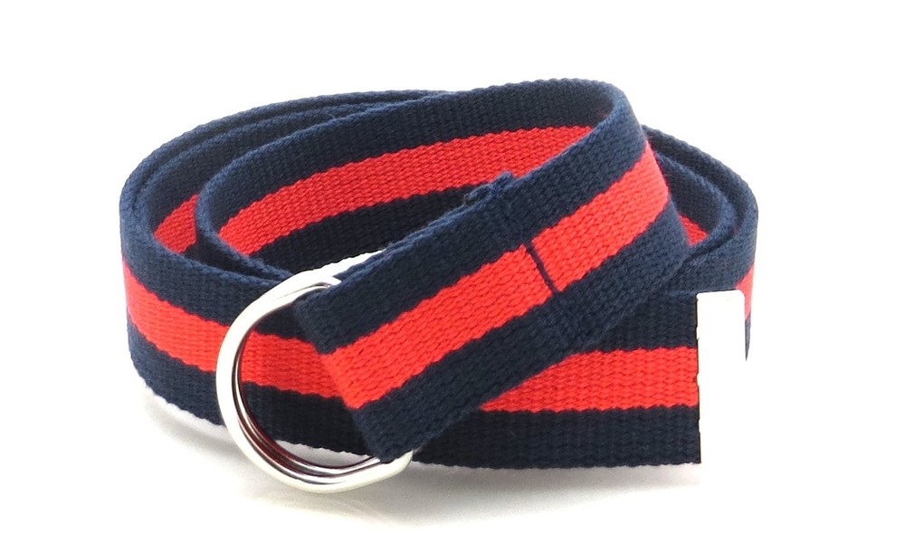 BC Belts Canvas Web Belt D-Ring Buckle 1.25&Prime; Large/XL (34-40 Waist), Navy/Red