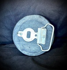 “Red Stone Shield”Industrial Art Belt Buckle Handmade OOAK Darren McNeese