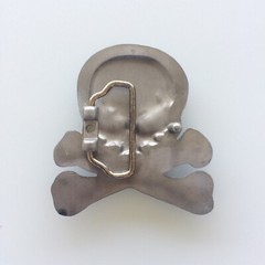 Vintage Black Enamel Skull With Bones Belt Buckle Gurtelschnalle
