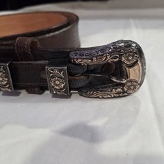 Vintage Tony Lama Belt by Holland San Angelo Sterling Silver and 14k Gold Buckle