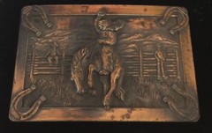 Vintage Western Cowboy Bucking Horse Belt Buckle Pot Metal Copper Overlay