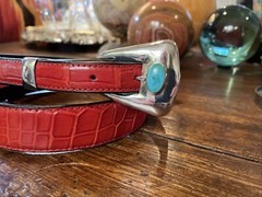Navajo Sterling Silver Turquoise Belt Buckle 33-35-1.25-.75🐊✅