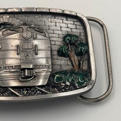 Vintage 1987 Bergamot Pewter Train Locomotive Belt Buckle X-45 Made in USA 3D