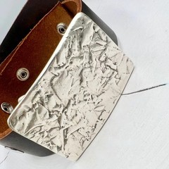 Handmade Metal Belt Buckle Rustic Texture Rectangular Unique Silverfa
