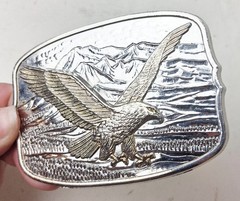 Vintage Metal Flying Eagle with Mountains Two Toned Western Style Belt Buckle