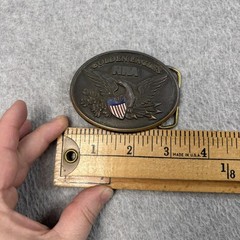 Vintage NRA Golden Eagles Belt Buckle Mens Brass Tone Patriotic USA Flag Y2K