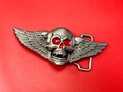 Skull With Fangs And Bright Red Eyes Cutout Large Wide Belt Buckle
