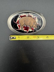 Unique Vintage Western style Belt Buckle pig hog multi material