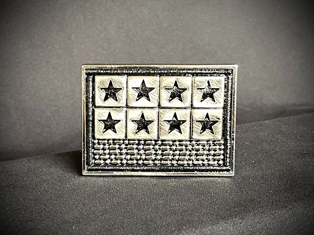 « 8 Tarnished Stars » Military Industrial Belt Buckle Black Leather Darren McNeese