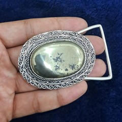 Natural Pyrite Belt Buckle Silver Plated Handmade Western Cowboy Statement Buckl