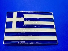 Greece Country in the Balkans Flag White Blue Enameled Patriotic Belt Buckle