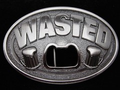 RA11102 REALLY COOL **WASTED** BEER BOTTLE OPENER FUNNY BELT BUCKLE
